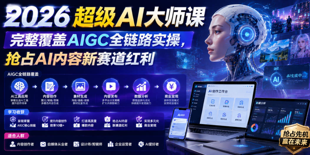 2026超级AI大师课，完整覆盖AIGC全链路实操，抢占AI内容新赛道红利-资源宝库吧