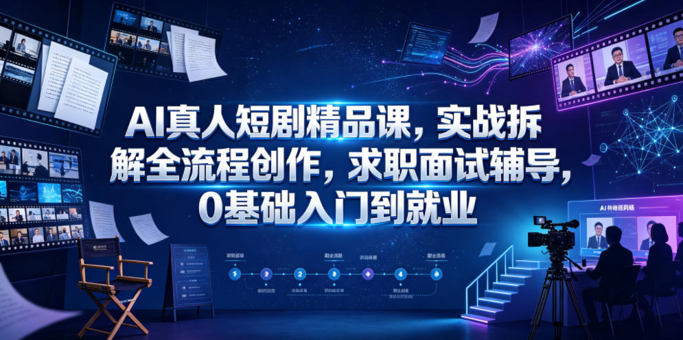 AI真人短剧精品课，实战拆解全流程创作，求职面试辅导，0基础入门到就业-资源宝库吧