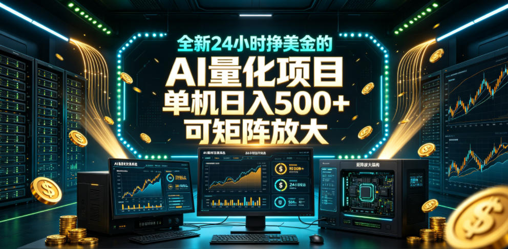 全新24小时挣美金的AI量化项目，单机日入500+，每天见收益，可矩阵放大【揭秘】-资源宝库吧
