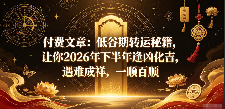 付费文章：低谷期转运秘籍，让你2026年下半年逢凶化吉，遇难成祥，一顺百顺-资源宝库吧