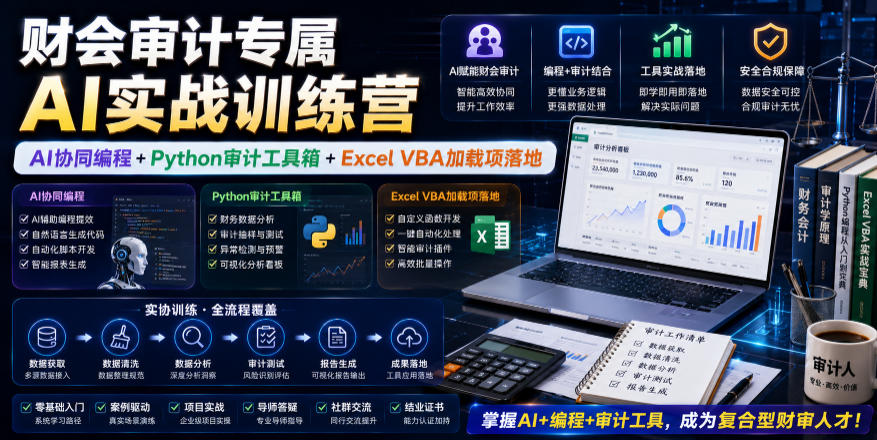 财会审计专属AI实战训练营｜AI协同编程+Python审计工具箱+Excel VBA加载项落地-资源宝库吧