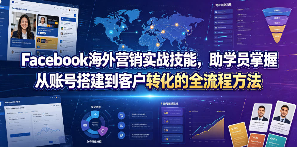 Facebook海外营销实战技能，助学员掌握从账号搭建到客户转化的全流程方法-资源宝库吧