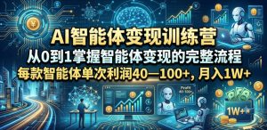 AI智能体变现训练营，从0到1掌握智能体变现的完整流程，每款智能体单次利润40—100+，月入1W+-资源宝库吧