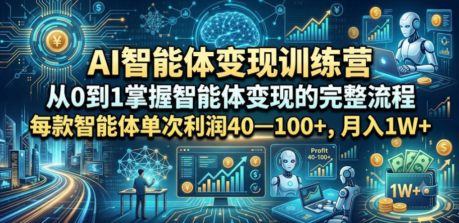AI智能体变现训练营，从0到1掌握智能体变现的完整流程，每款智能体单次利润40—100+，月入1W+-资源宝库吧