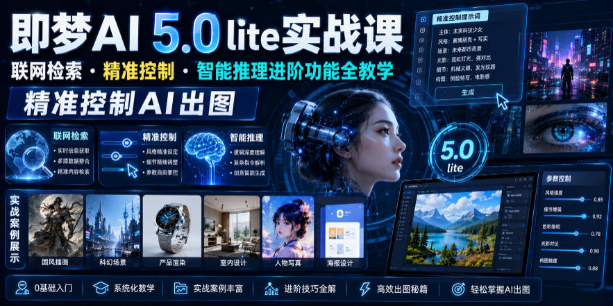 即梦AI 5.0 lite实战课，联网检索・精准控制・智能推理进阶功能全教学，精准控制AI出图-资源宝库吧