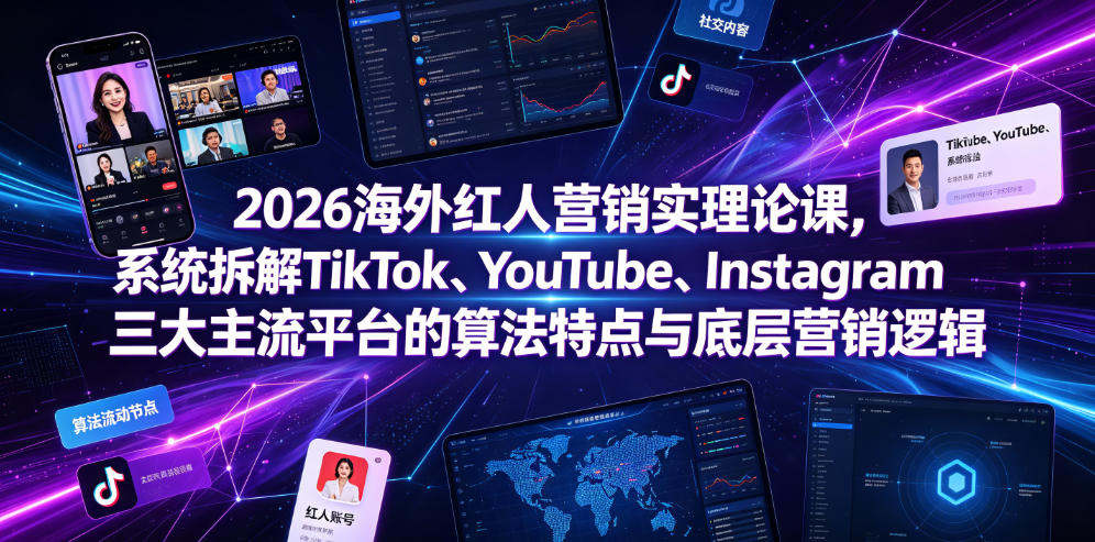 2026海外红人营销实理论课，系统拆解TikTok、YouTube、Instagram三大主流平台的算法特点与底层营销逻辑-资源宝库吧