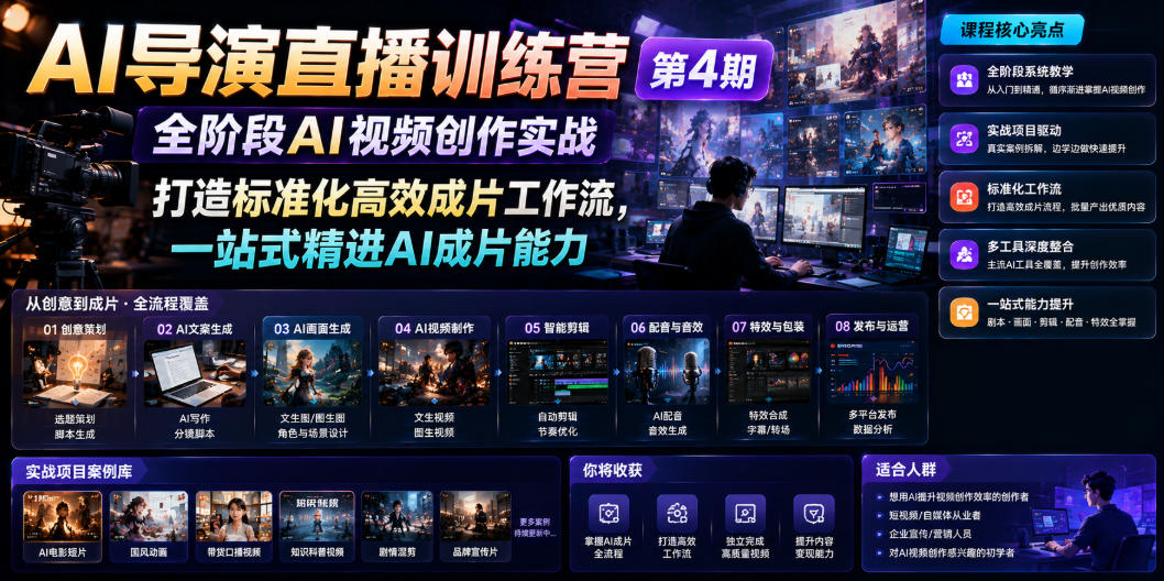 AI导演直播训练营第4期｜全阶段AI视频创作实战，打造标准化高效成片工作流，一站式精进AI成片能力-资源宝库吧
