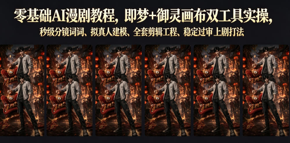 零基础AI漫剧教程，即梦+御灵画布双工具实操，秒级分镜提示词、拟真人建模、全套剪辑工程、稳定过审上剧打法-资源宝库吧
