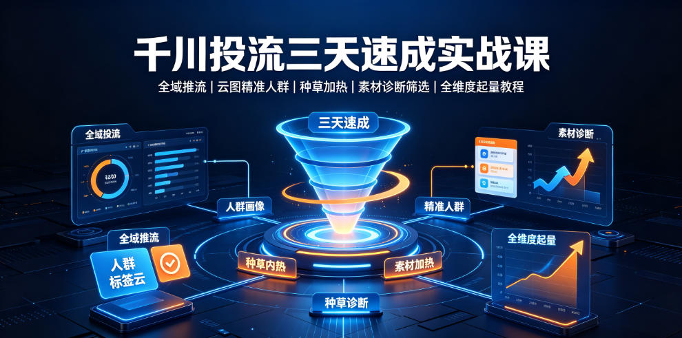 千川投流三天速成实战课｜全域推流、云图精准人群、种草加热、素材诊断筛选全维度起量教程-资源宝库吧