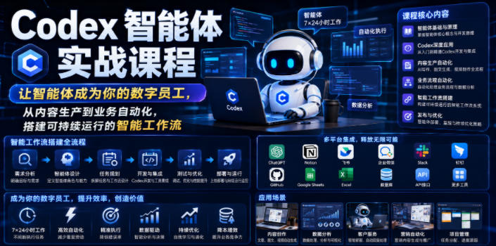 Codex智能体实战课程，让智能体成为你的数字员工，从内容生产到业务自动化，搭建可持续运行的智能工作流-资源宝库吧