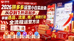 2026拼多多运营小白实战课：从0到1开店起步，掌握选品、流量、推广、爆款打造全流程运营方法-资源宝库吧