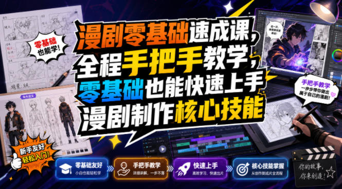 漫剧零基础速成课，全程手把手教学，零基础也能快速上手漫剧制作核心技能-资源宝库吧