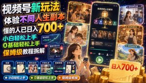 视频号新玩法体验不同人生副本,懂的人已日入700+,小白轻松上手,0基础轻松上手,保姆级教程拆解-资源宝库吧