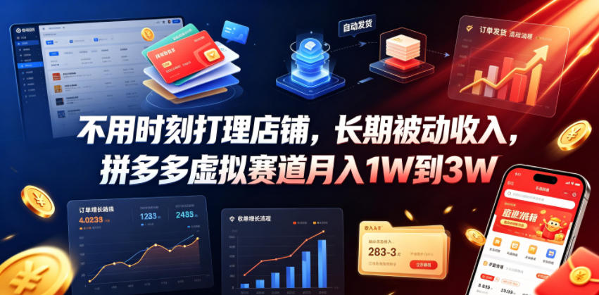 不用时刻打理店铺，长期被动收入，拼多多虚拟赛道月入1W到3W【揭秘】-资源宝库吧