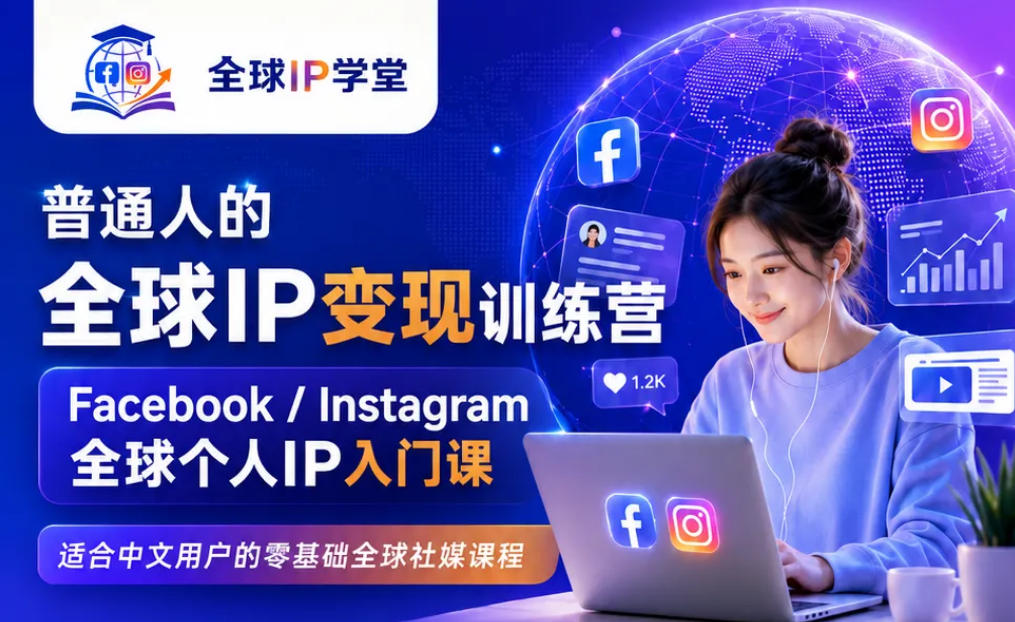 普通人的全球IP变现训练营，Facebook/Instagram全球个人IP入门课，零基础全球社媒课程-资源宝库吧