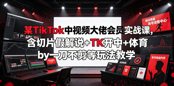 某TikTok中视频大佬会员实战课，含切片假解说+TK开中+体育by一刀不剪等玩法教学-资源宝库吧
