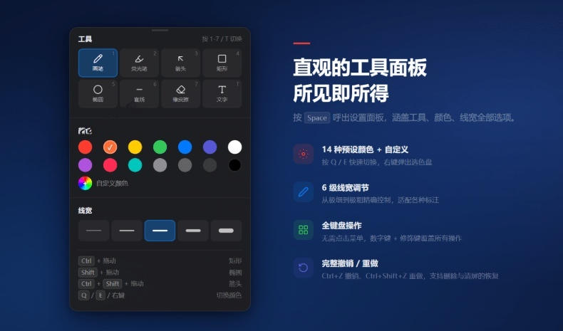 开源轻量级屏幕标注工具，1.4MB实现电脑全屏变自由画布！支持8种标注工具和全键盘操控MarkerOn-资源宝库吧