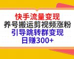 快手流量变现,养号搬运剪视频涨粉,引导跳转群变现日赚300+-资源宝库吧