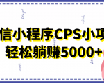微信小程序CPS小项目,有微信就能做,轻松上手躺赚5000+-资源宝库吧