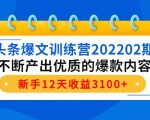 头条爆文训练营202202期,不断产出优质的爆款内容,新手12天收益3100+-资源宝库吧