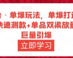 万相台·单爆玩法,单爆打造流程+单品快速测款+单品双渠放量+単品巨量引爆-资源宝库吧