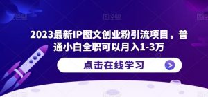 2023最新IP图文创业粉引流项目,普通小白全职可以月入1-3万-资源宝库吧