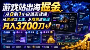 游戏站出海掘金从0到1小白实战课，从选词到上线，从收录到变现，月入3700刀+-资源宝库吧