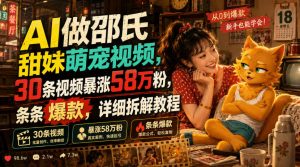 AI做邵氏甜妹萌宠视频,30条视频暴涨58万粉,条条爆款,详细拆解教程-资源宝库吧