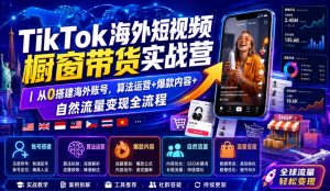 TikTok海外短视频橱窗带货实战营｜从0搭建海外账号，算法运营+爆款内容+自然流量变现全流程-资源宝库吧
